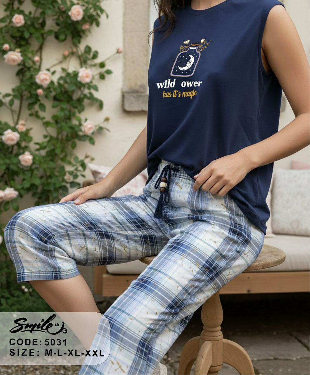 Summer women pajama smile 5031
