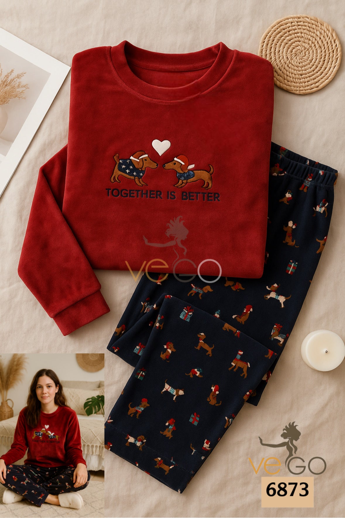 Winter women pajama smile 6873