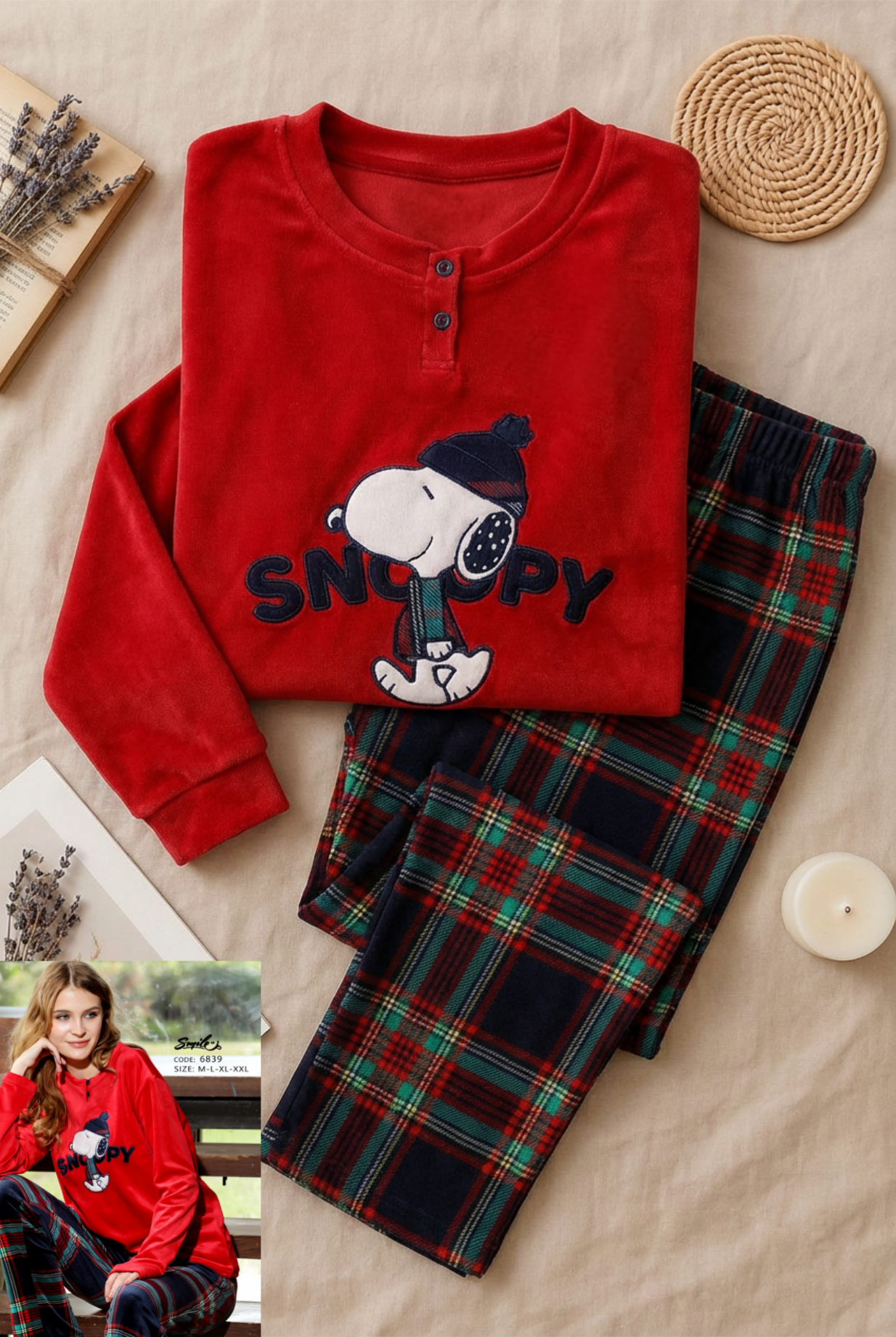 Winter women pajama smile 6839