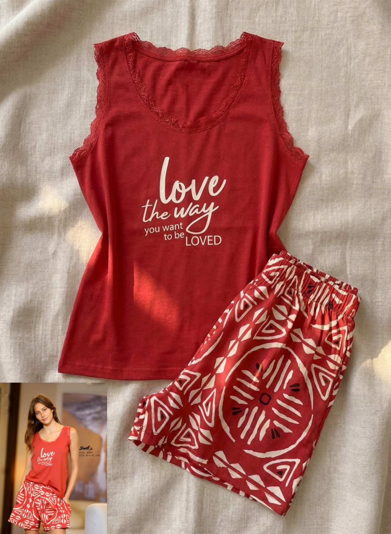 Summer women pajama smile short 4041