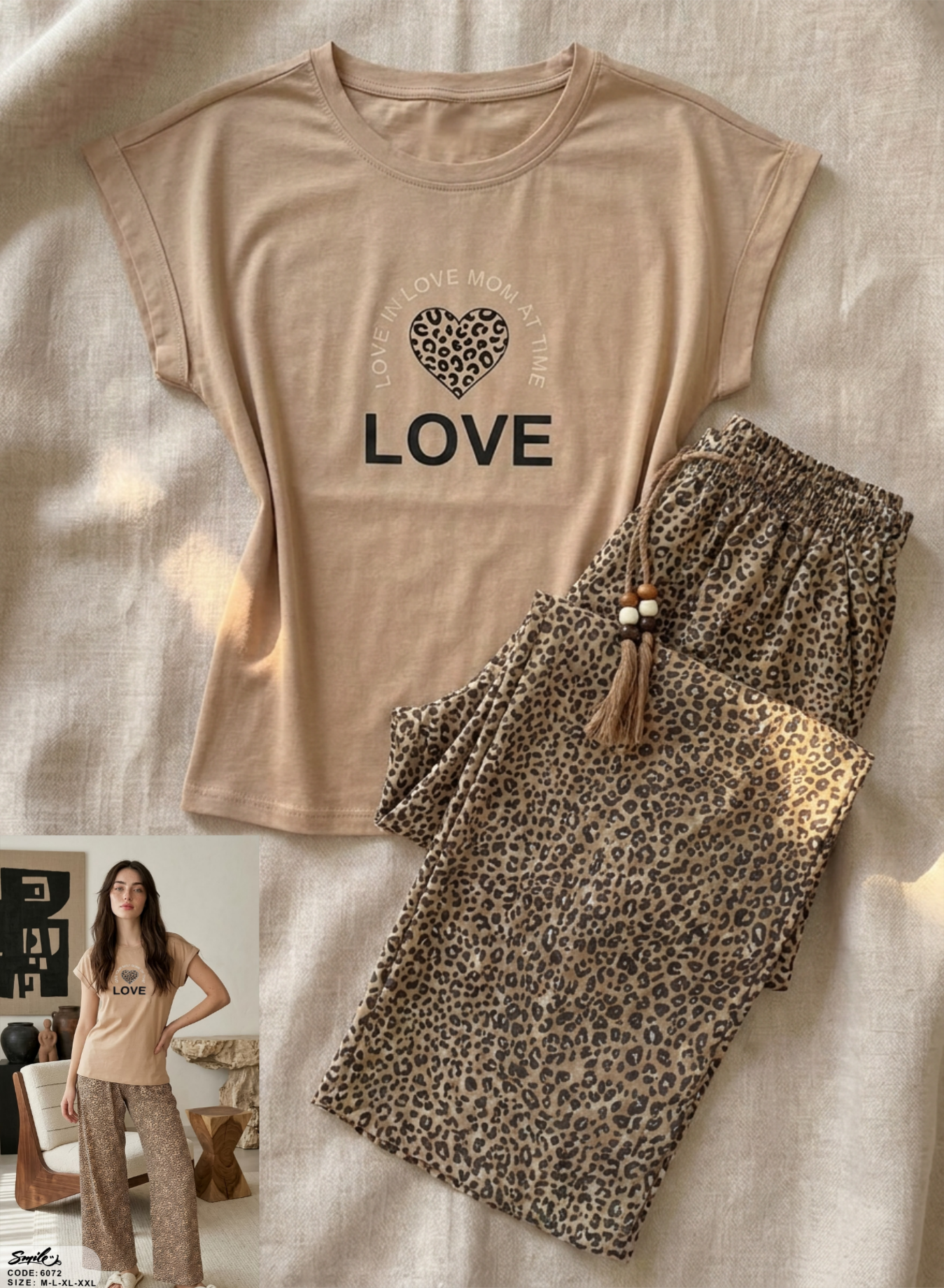 Summer women pajama smile 6072