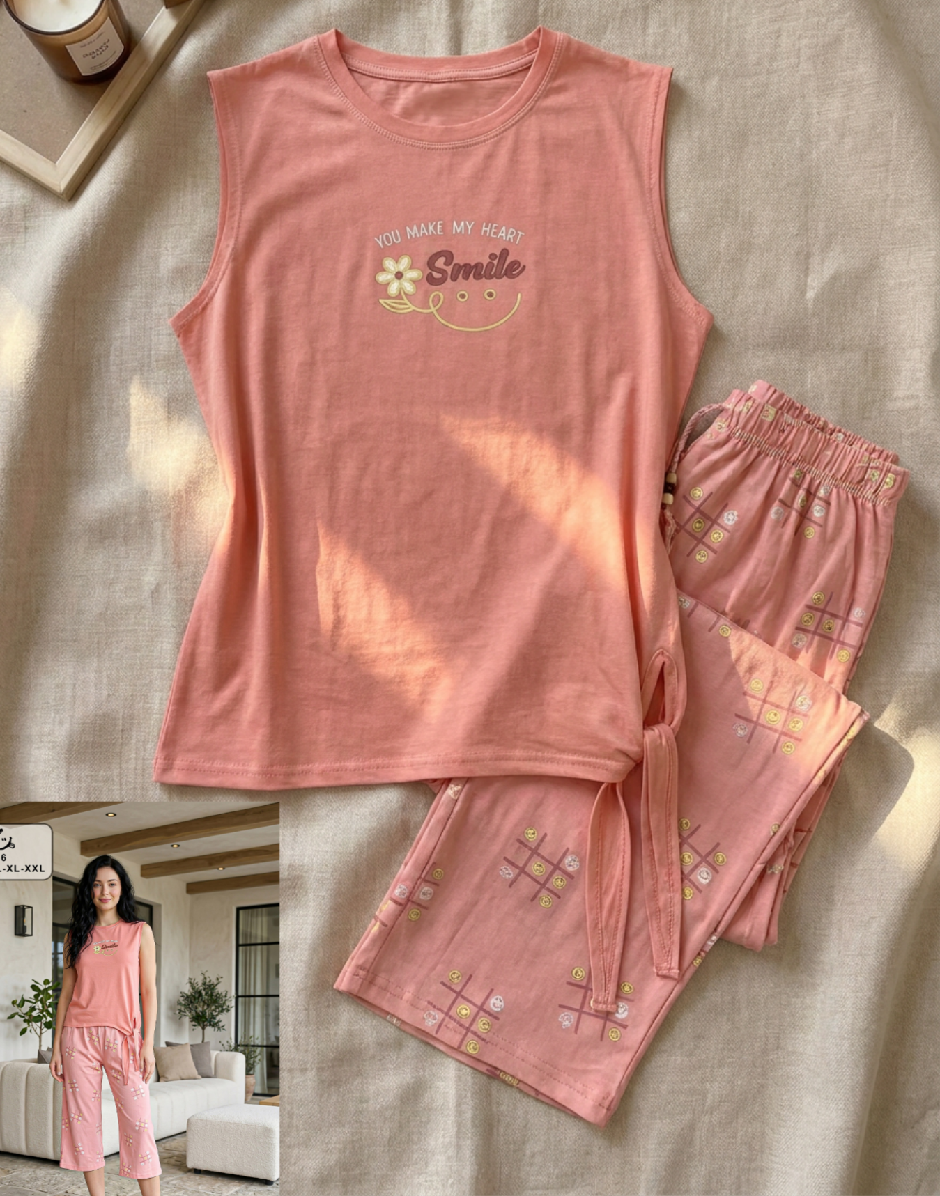 Summer women pajama smile 5066