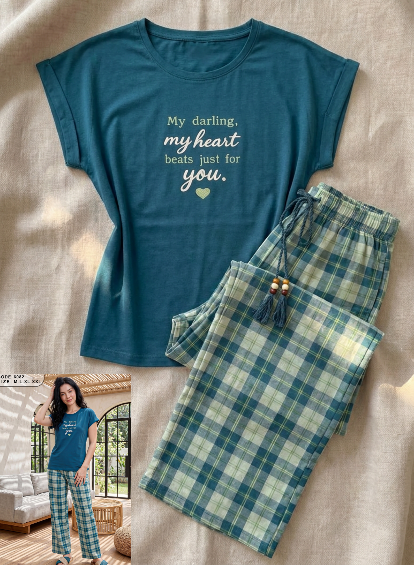 Summer women pajama smile 6082