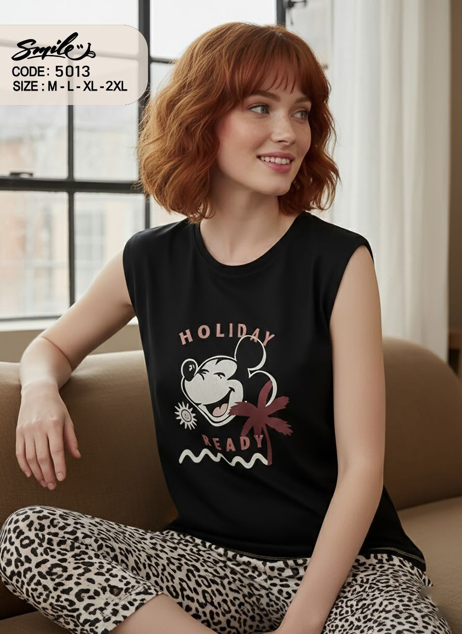 Summer women pajama smile 5013