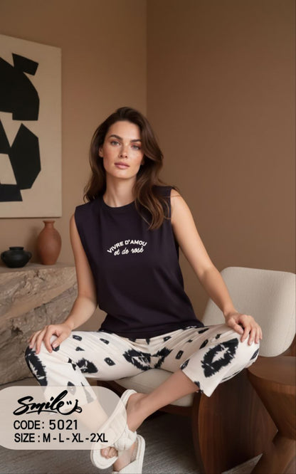 Summer women pajama smile 5021