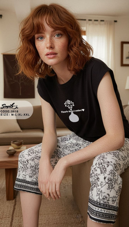 Summer women pajama smile 5016
