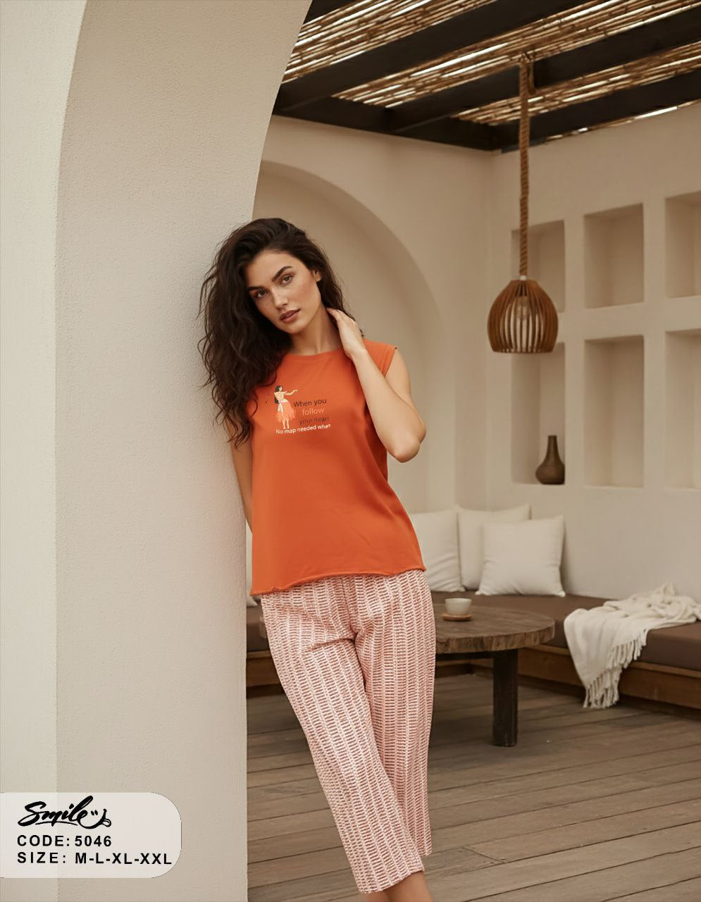 Summer women pajama smile 5046