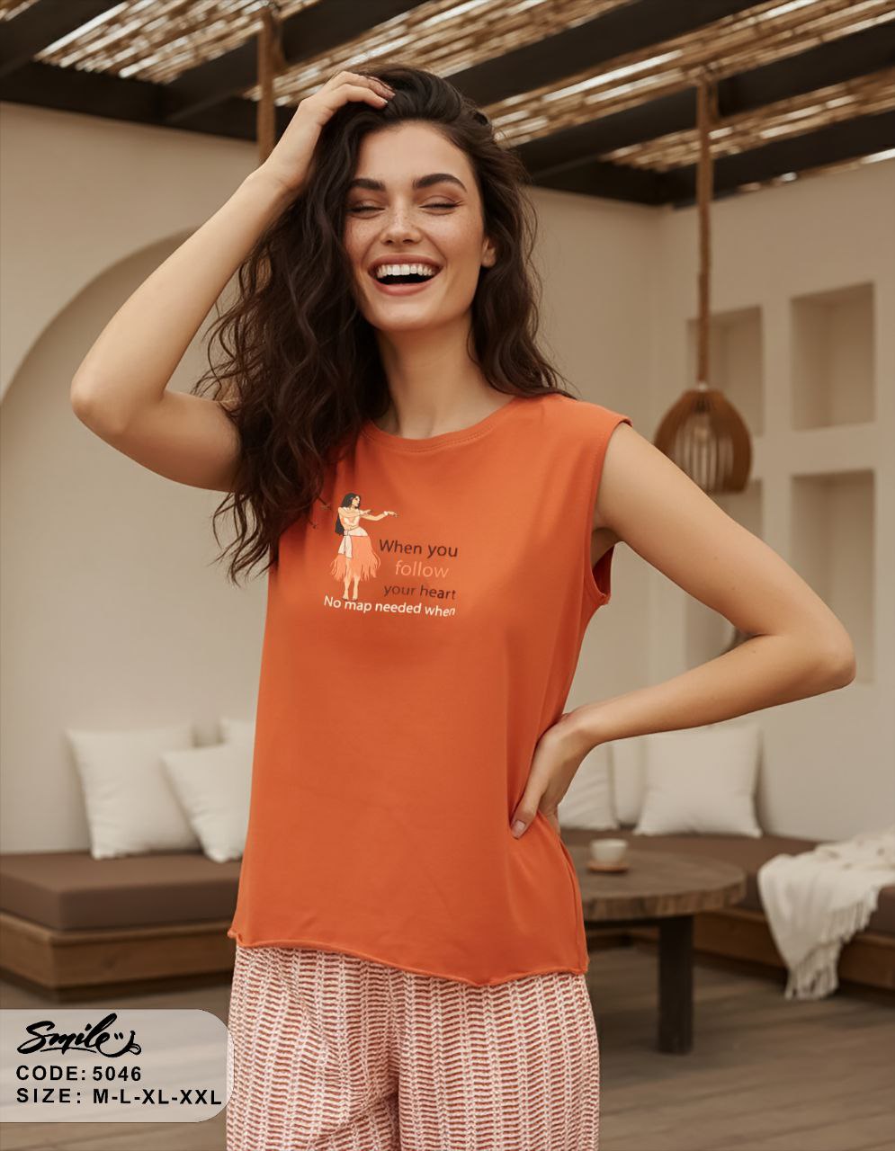 Summer women pajama smile 5046