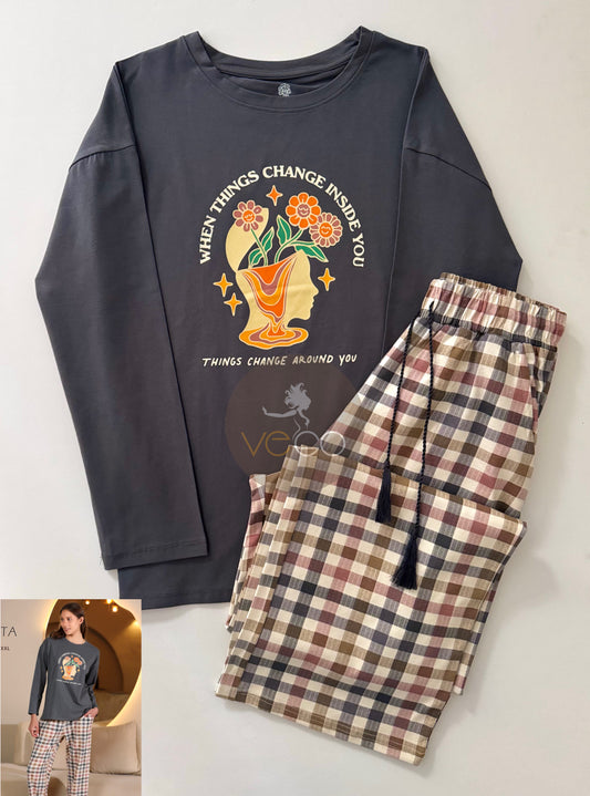 Summer women pajama fruta long sleeve