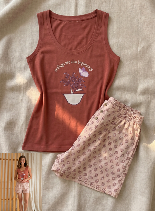 Summer women pajama smile short 4088