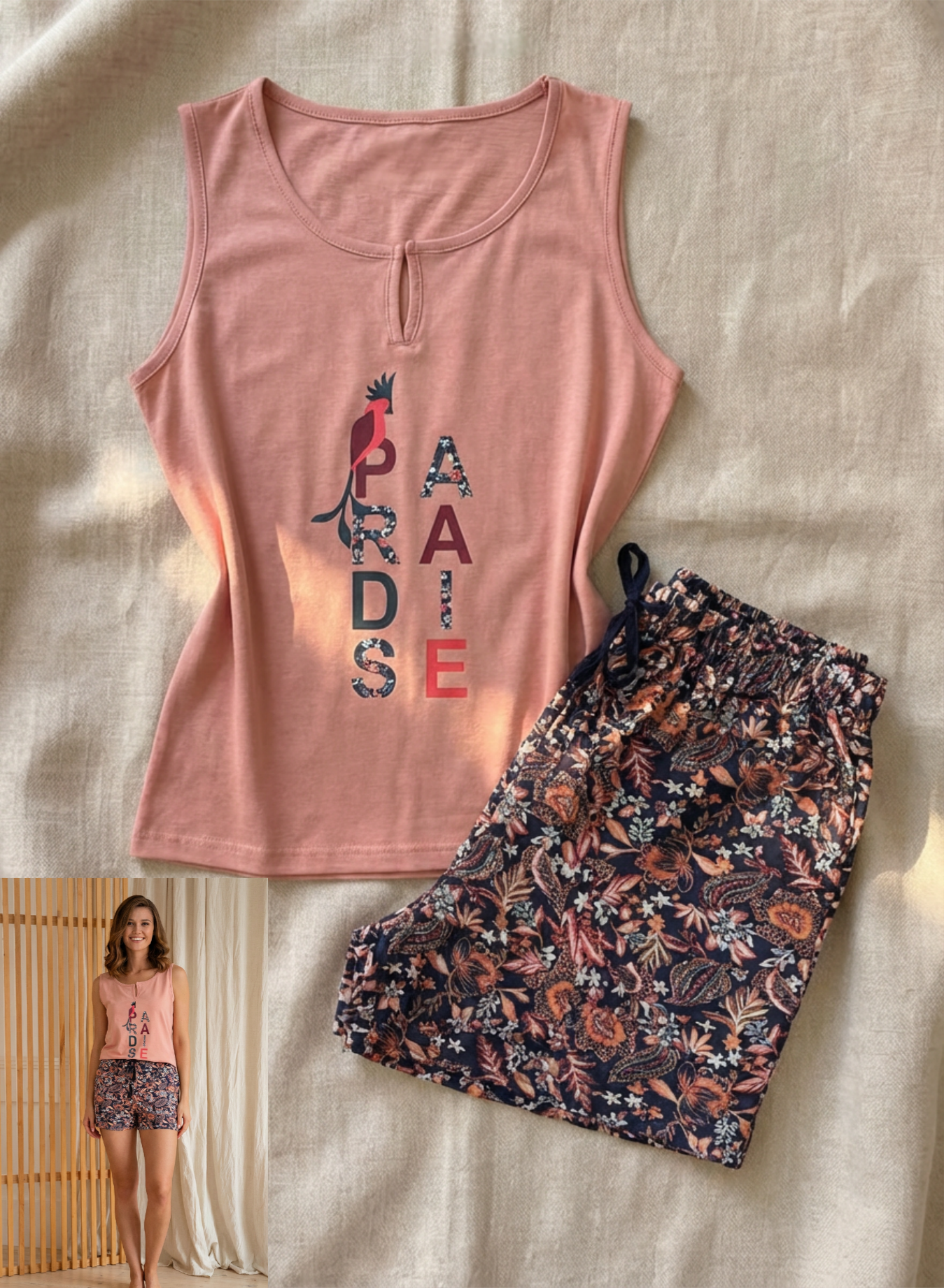 Summer women pajama smile short 4073