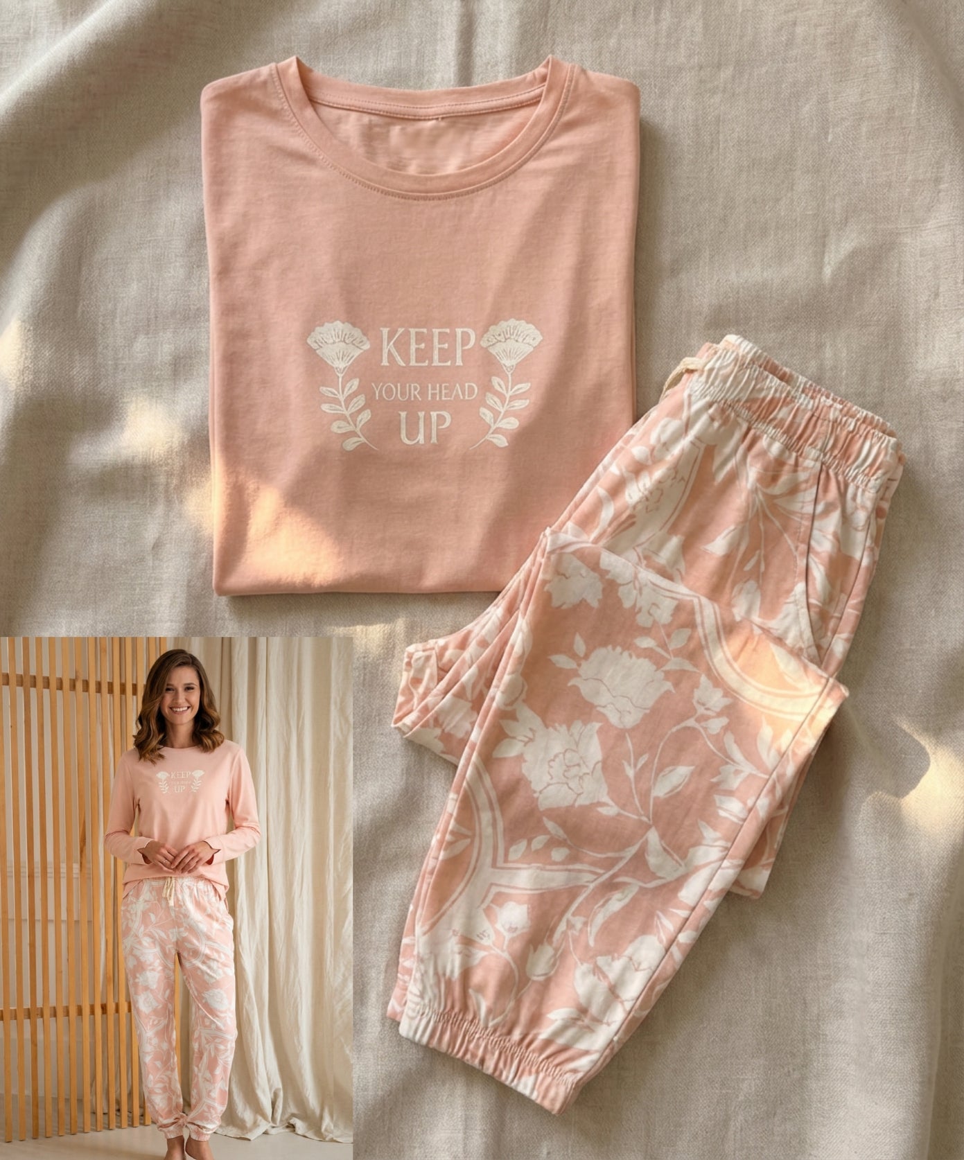 Summer women pajama smile long sleeves 7033