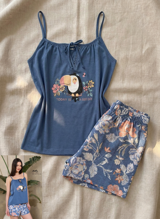 Summer women pajama smile short 4063