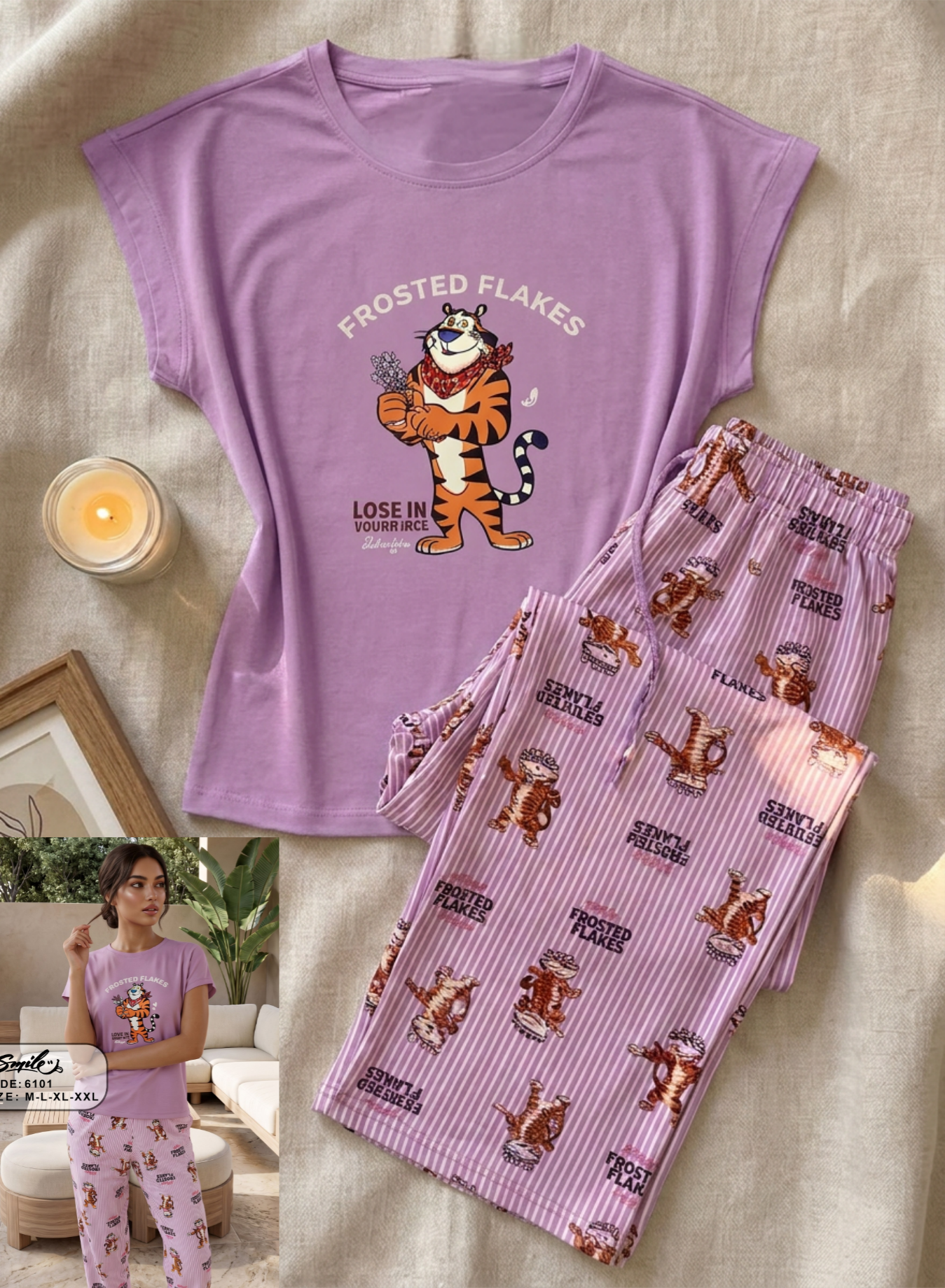 Summer women pajama smile 6101