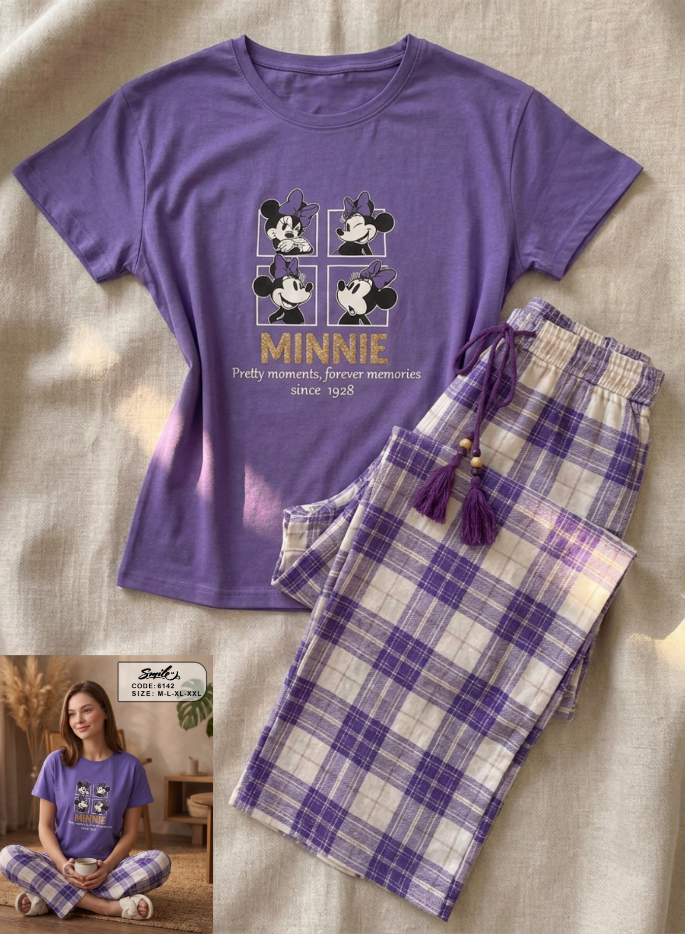 Summer women pajama smile 6142