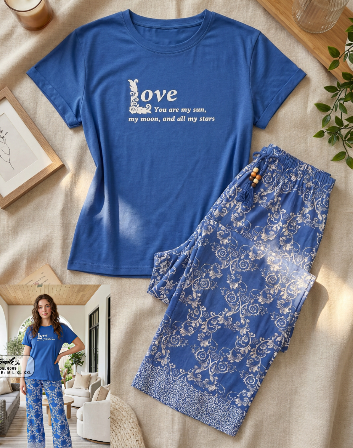 Summer women pajama smile 6069