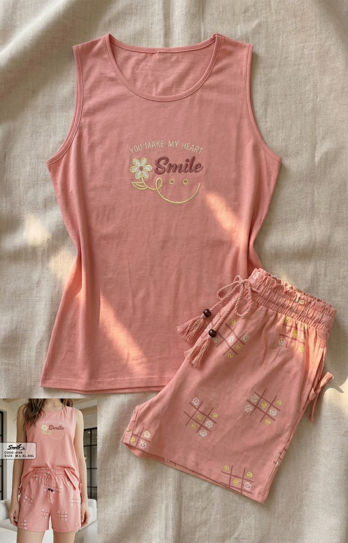 Summer women pajama smile 4066