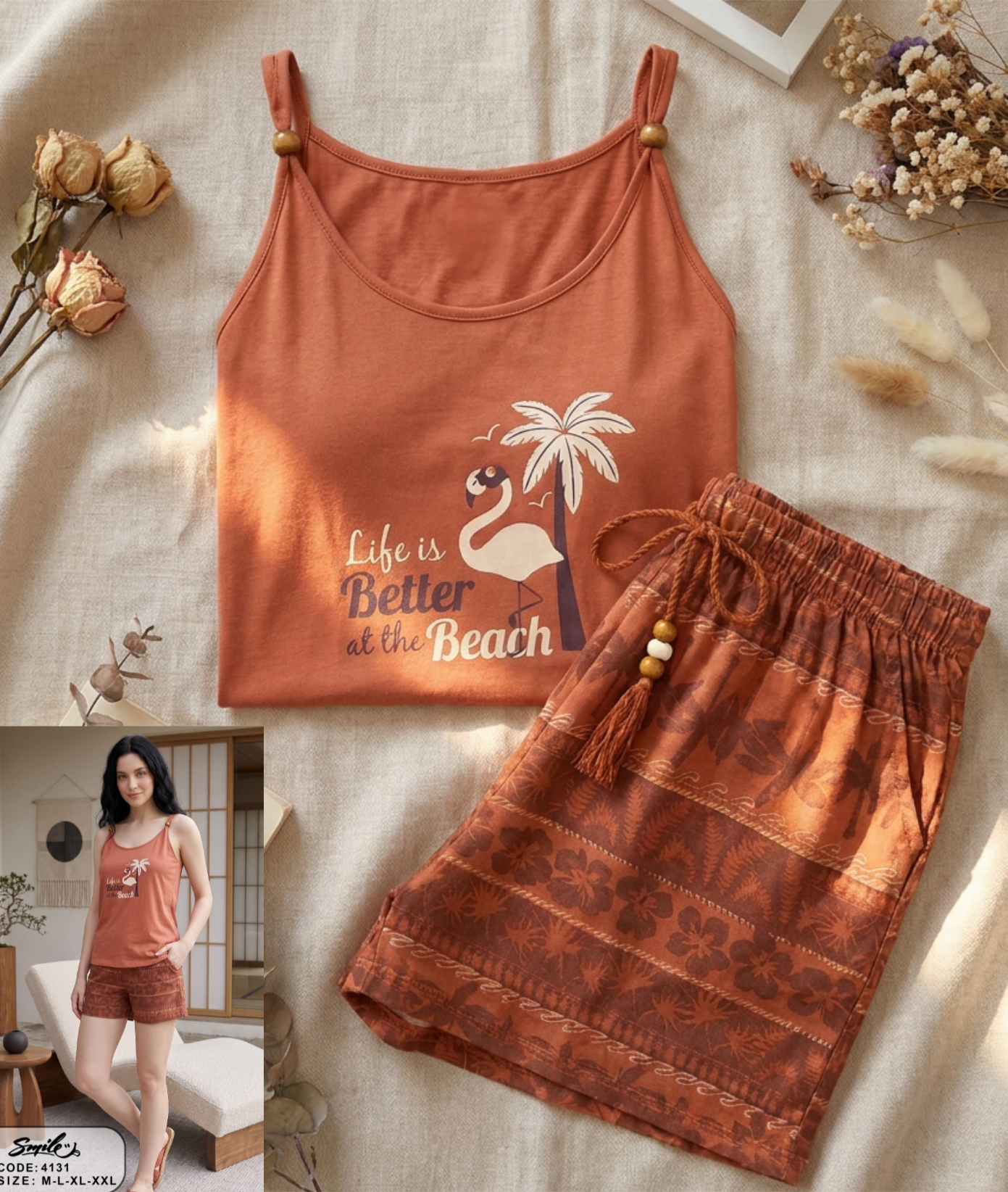 Summer women pajama smile 4131